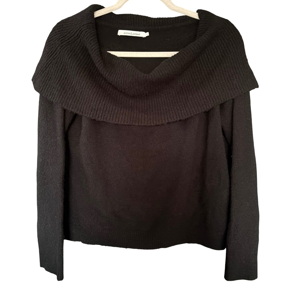 $128 REVOLVE Stitches & Stripes Black Cowl Neck Sweater Super Soft Size LARGE‎